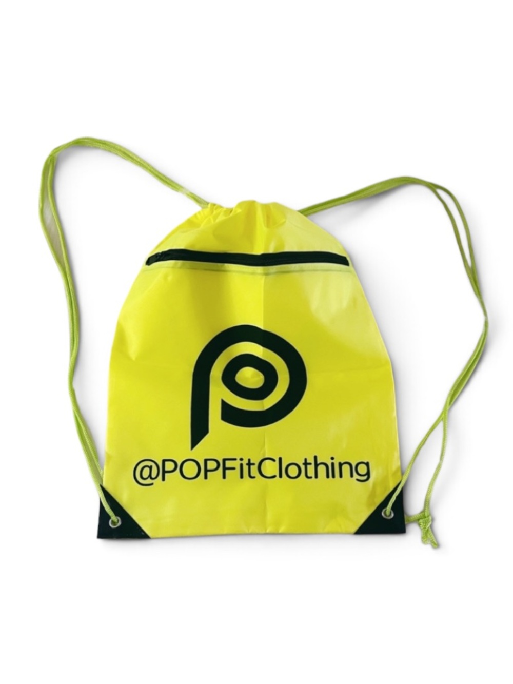 New POP FIT Neon Yellow Black Drawstring Zipper Gym Bag Tote